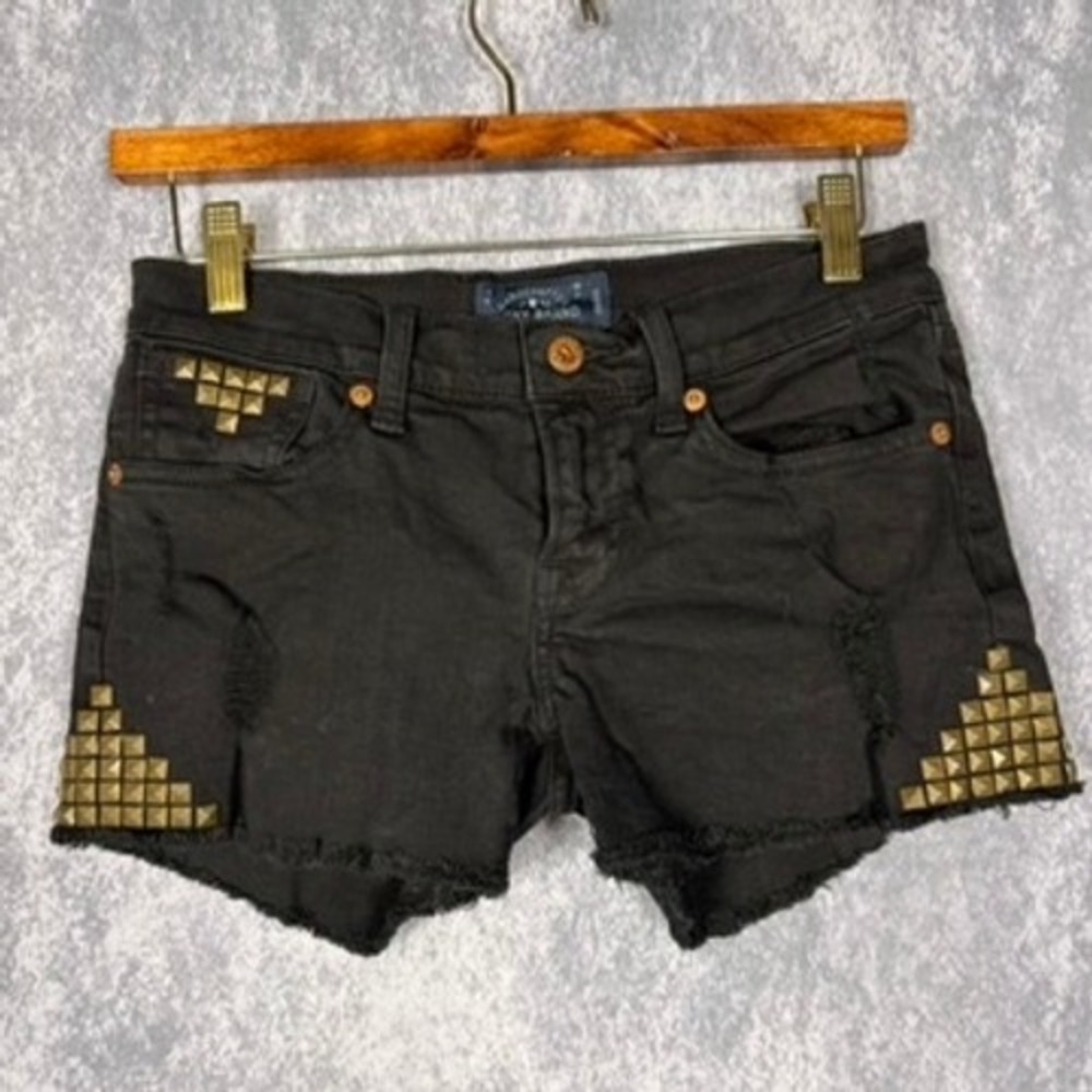 Lucky Brand Malibu Shorts Women 00/24 Black Studded Distressed Denim